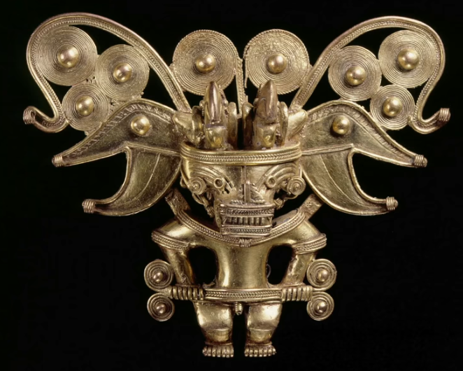 colombian gold statue of man / bat