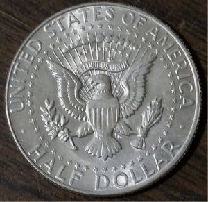 back of a Kennedy silver half dollar