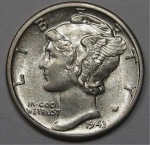 silver mercury dime front