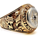 side view - iwo jima w/ flag gold ring