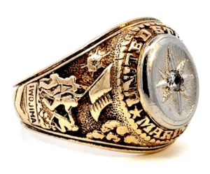 side view - iwo jima w/ flag gold ring